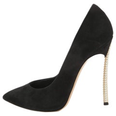 Casadei Black Suede Pearl Blade Pumps Size 36.5