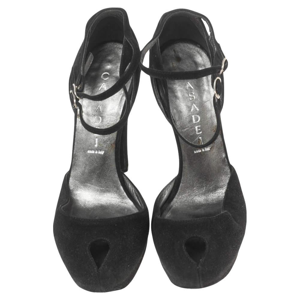 Noir Casadei Sandales en daim noir à plateforme peep-toe et à sangle de cheville Taille 35