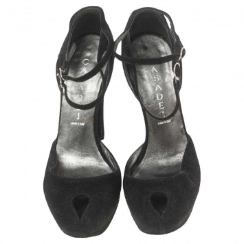 Casadei Black Suede Peep-Toe Ankle Strap Platform Sandals Size 35 In Fair Condition For Sale In Dubai, Al Qouz 2