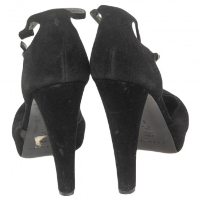 Women's Casadei Black Suede Peep-Toe Ankle Strap Platform Sandals Size 35 For Sale