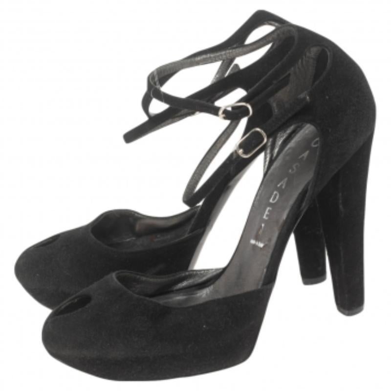 Casadei Black Suede Peep-Toe Ankle Strap Platform Sandals Size 35 For Sale 1