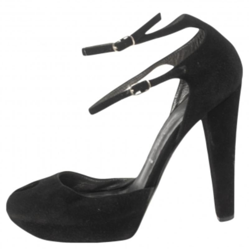 Casadei Black Suede Peep-Toe Ankle Strap Platform Sandals Size 35 For Sale 3