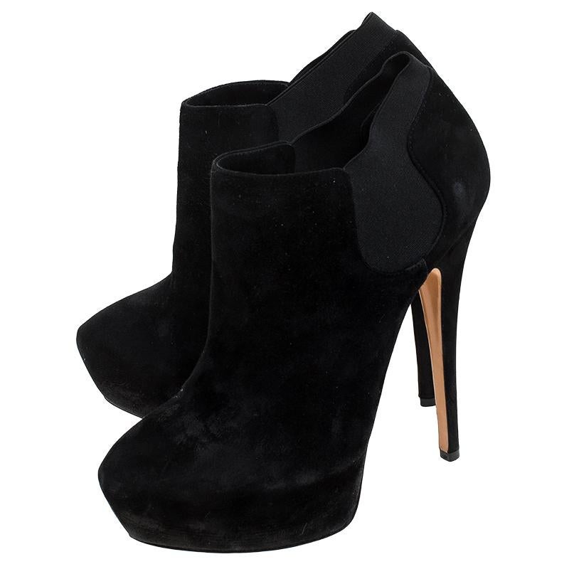 Casadei Black Suede Platform Ankle Boots Size 36.5 1