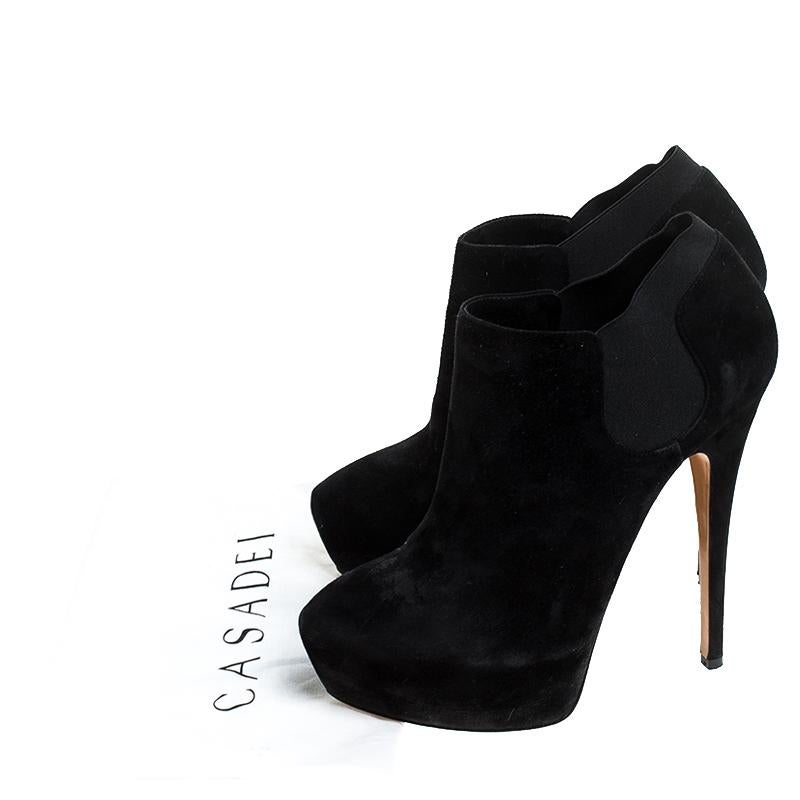 Casadei Black Suede Platform Ankle Boots Size 36.5 4