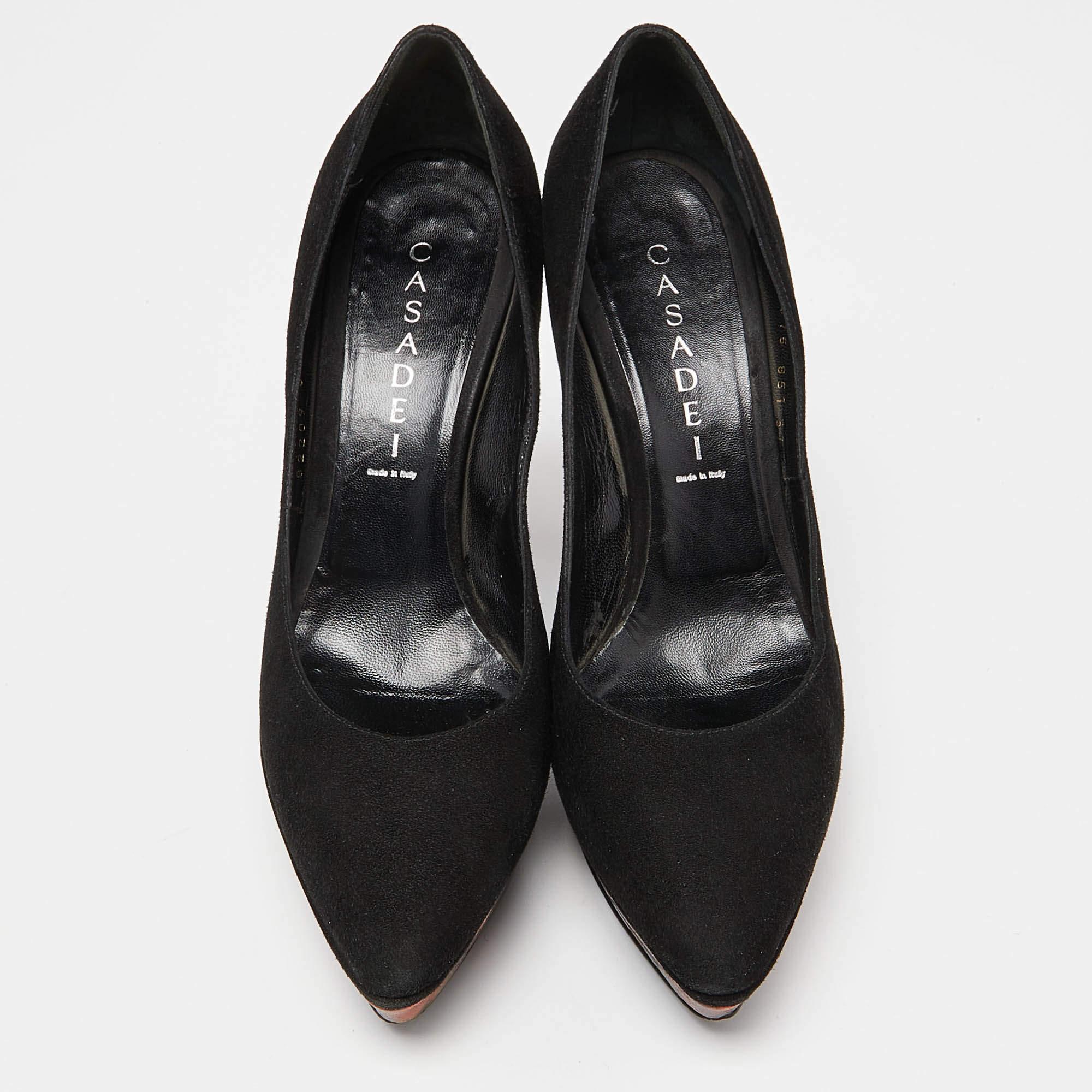 Casadei Black Suede Platform Pumps Size 37 In Good Condition For Sale In Dubai, Al Qouz 2