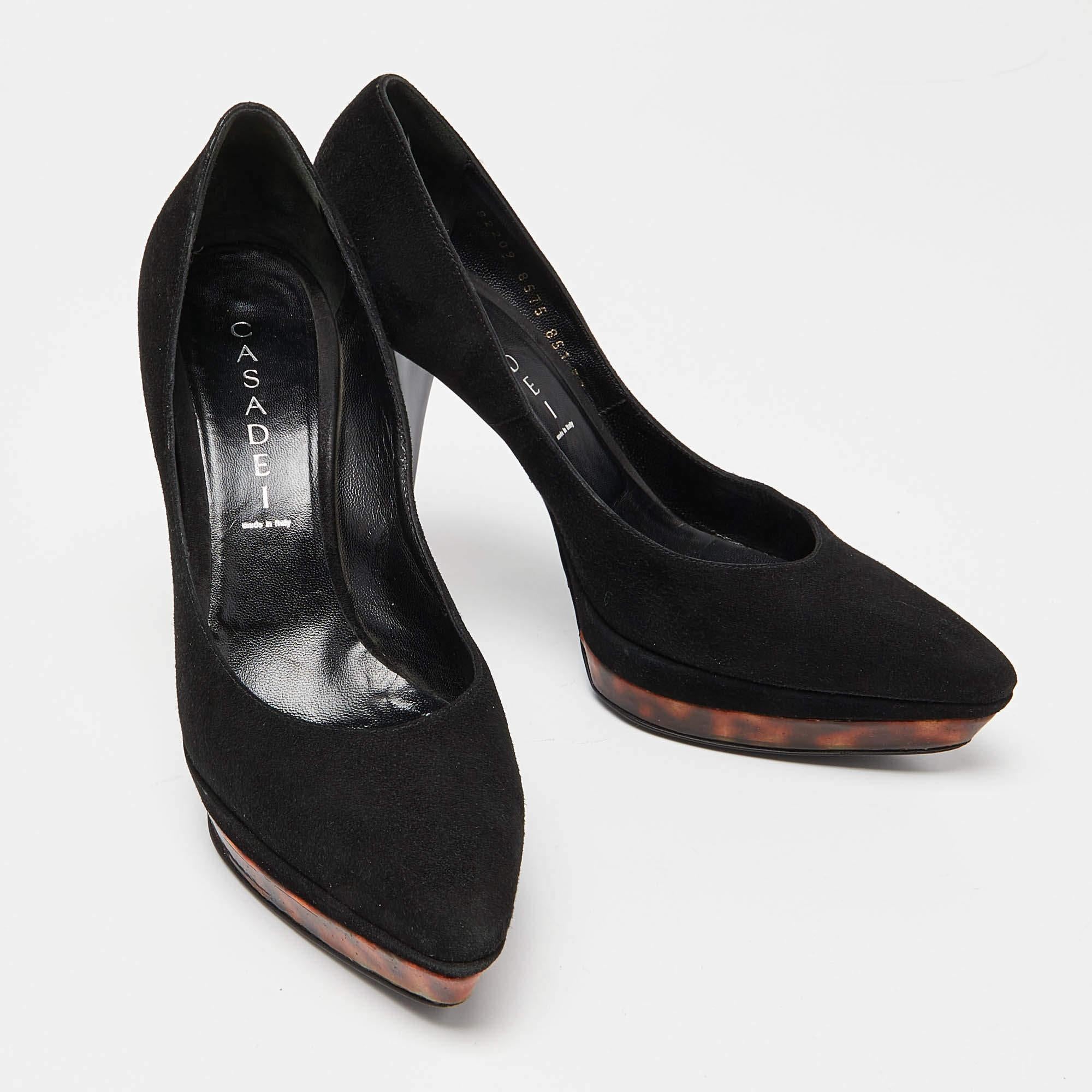 Women's Casadei Black Suede Platform Pumps Size 37 For Sale