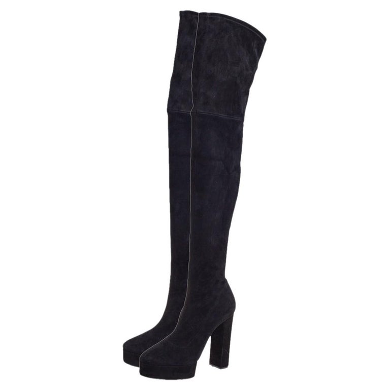 Casadei Black Suede Platform Thigh High Boots Size 39.5 For Sale at 1stDibs