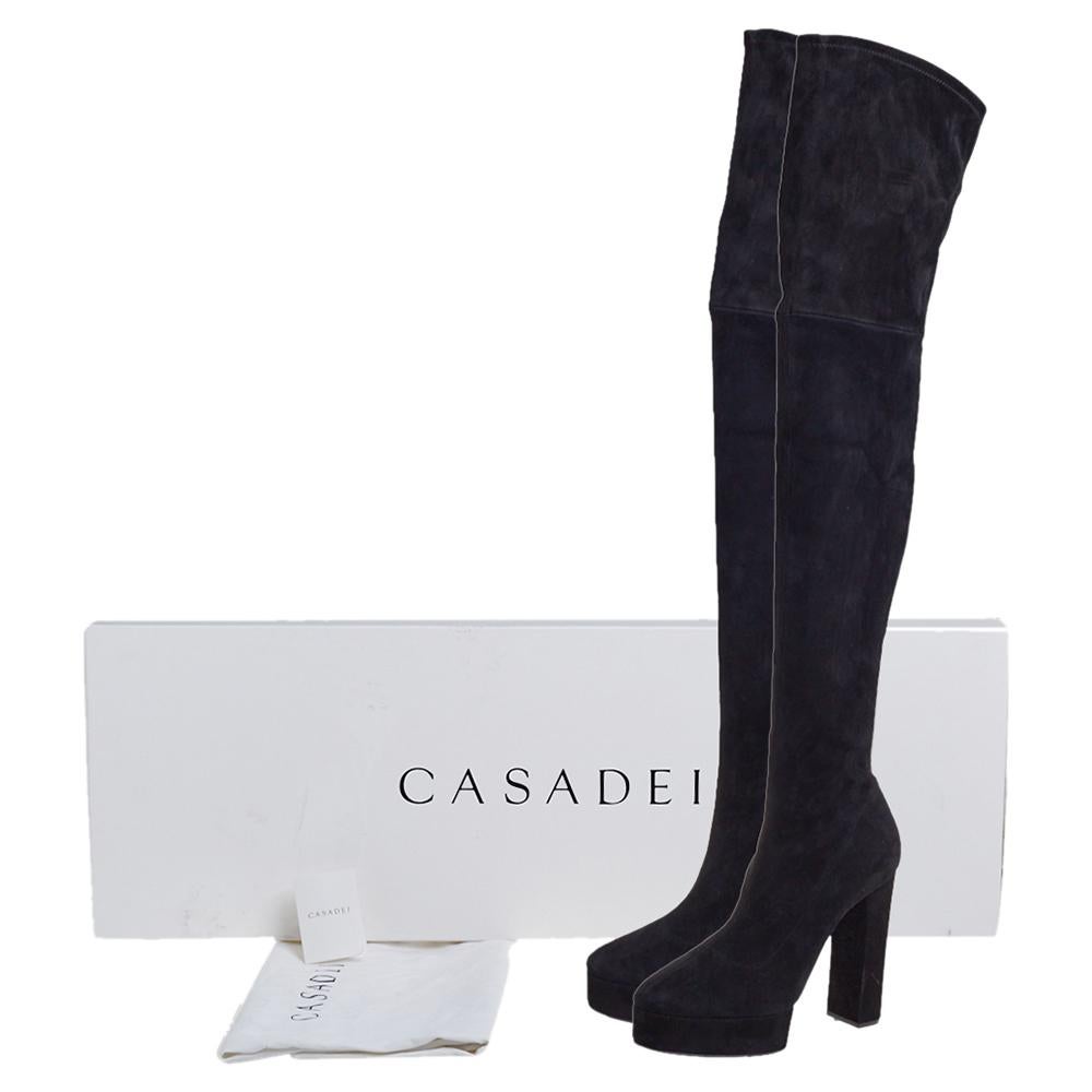 Casadei Black Suede Platform Thigh High 