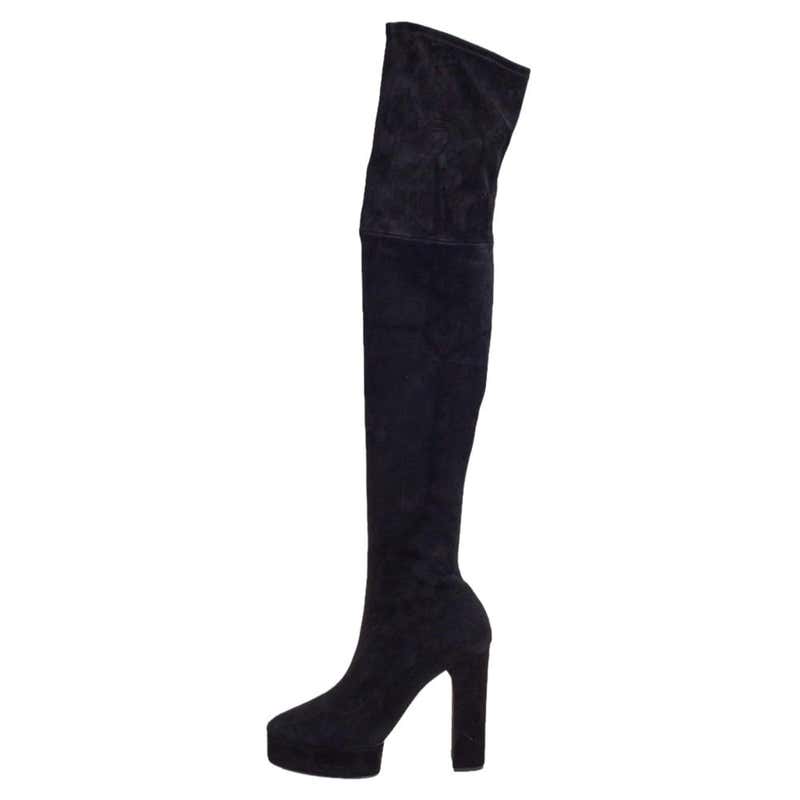Casadei Black Suede Platform Thigh High Boots Size 39.5 For Sale at 1stDibs