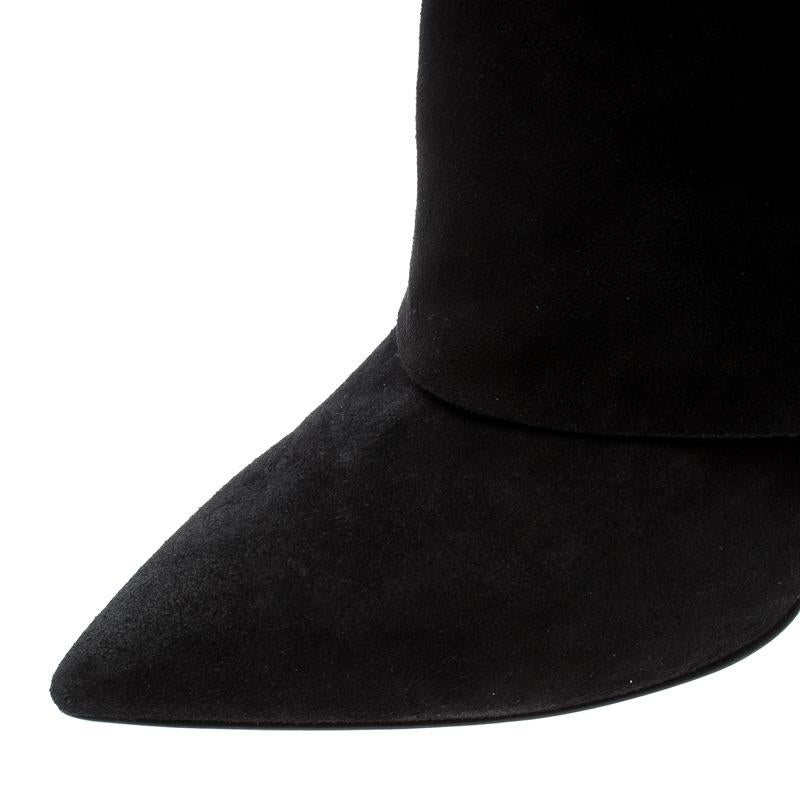 Casadei Black Suede Pointed Toe Boots Size 37.5 3