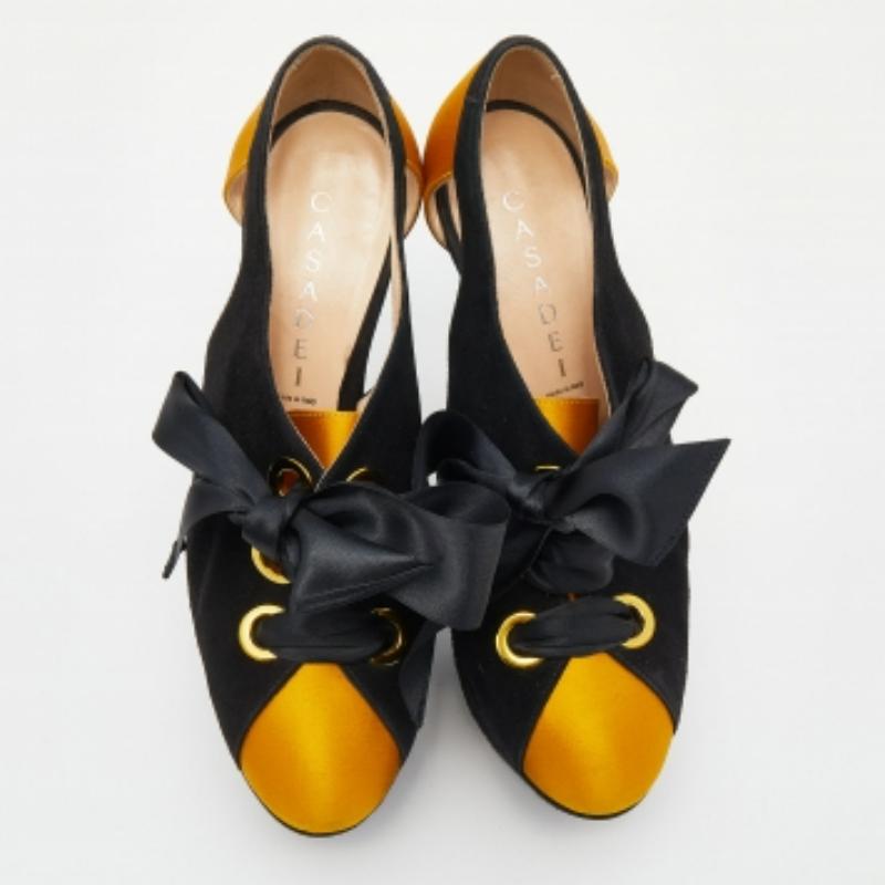 Casadei Botines de plataforma con cordones de ante y satén negro/amarillo Talla 37.5 Negro en venta