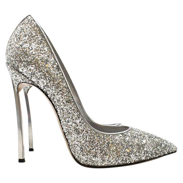 Casadei Blade Pumps in Silver Glitter SIZE 39 For Sale at 1stDibs