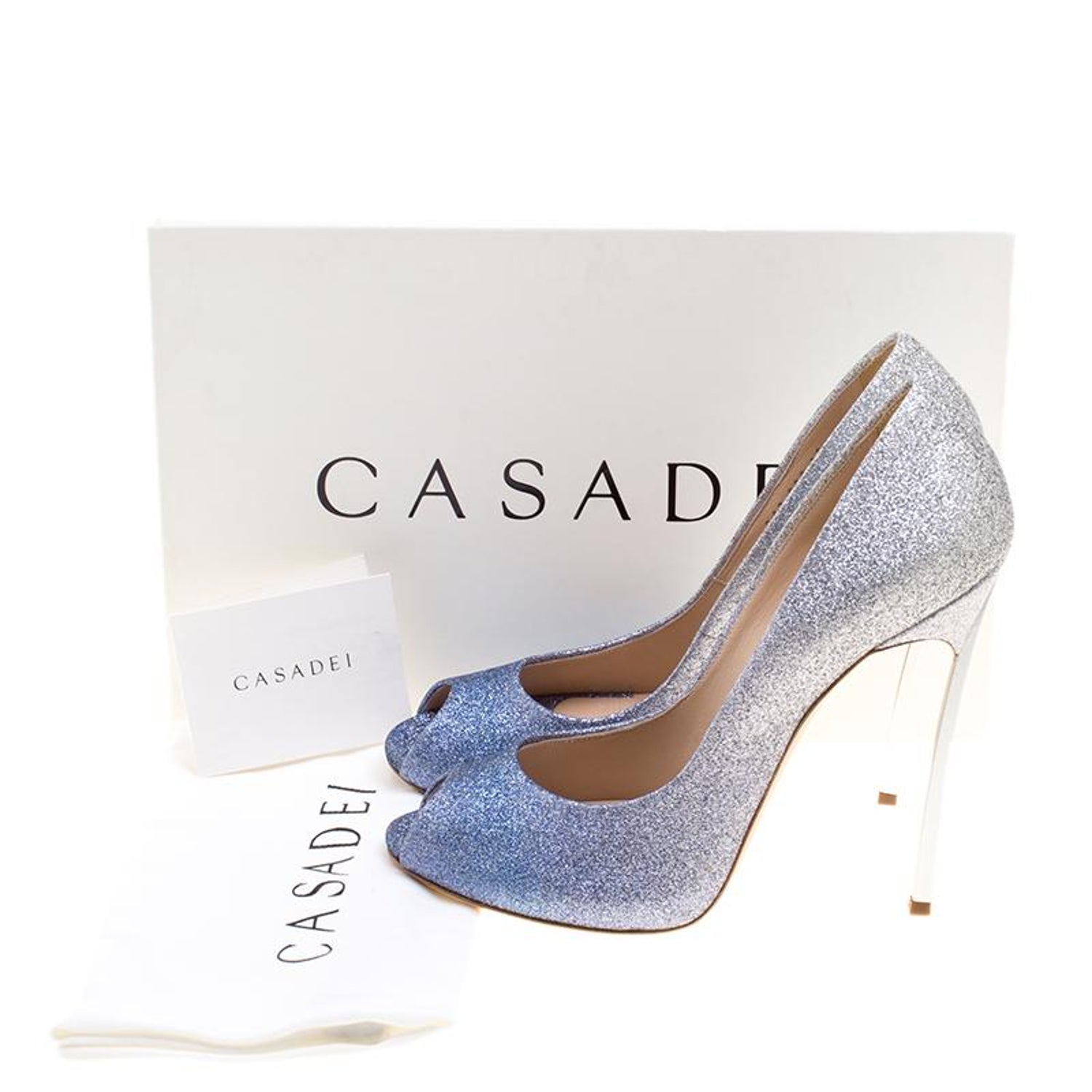 Casadei Blue and Silver Ombrè Glitter Pegasus Peep Toe Pumps Size 39 For  Sale at 1stDibs