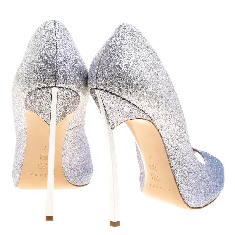 Women's Casadei Blue and Silver Ombrè Glitter Pegasus Peep Toe Pumps Size 40