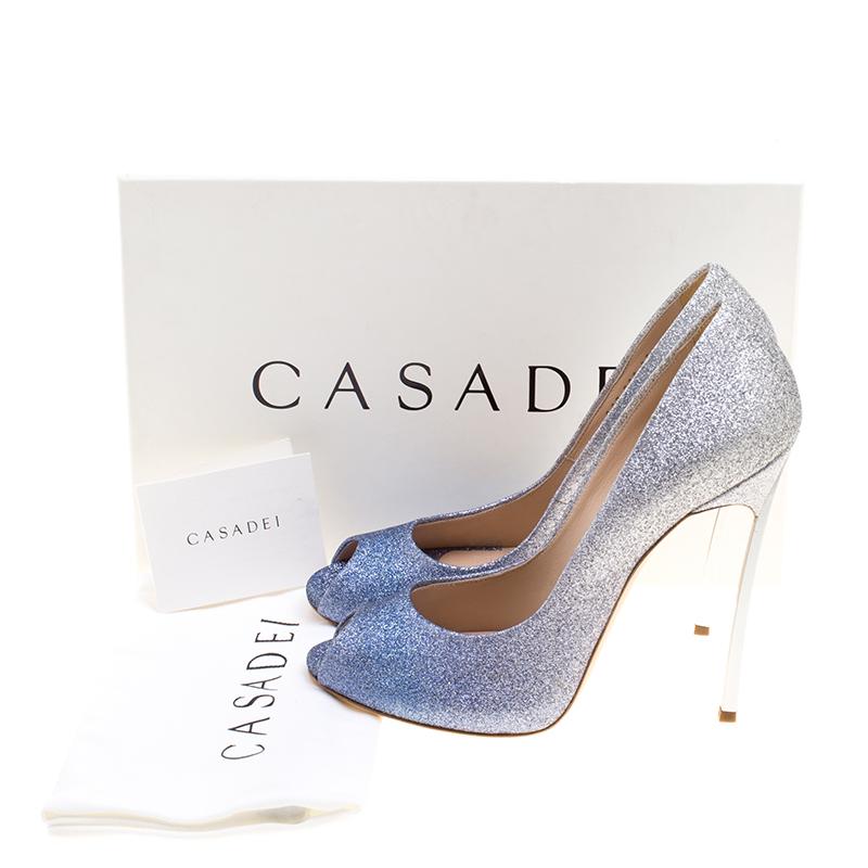 Casadei Blue and Silver Ombrè Glitter Pegasus Peep Toe Pumps Size 40 3