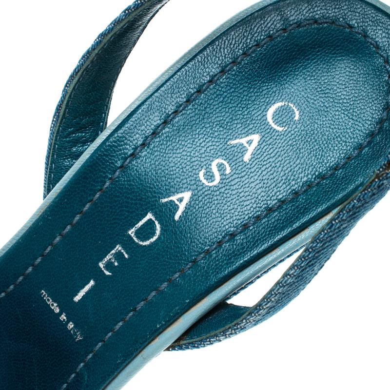 Casadei Blue Denim Pointed Toe Slingback Sandals Size 37.5 1