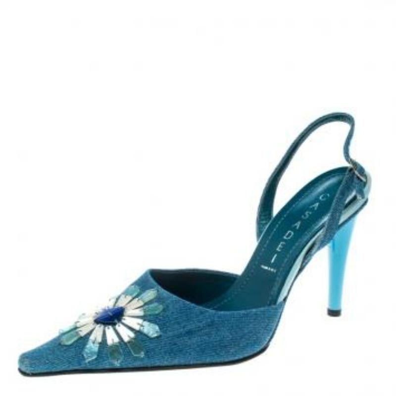 Casadei Sandales à bout pointu en denim bleu, taille 37,5 en vente 1