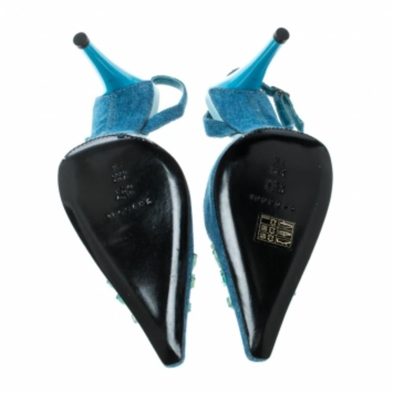 Casadei Sandales à bout pointu en denim bleu, taille 37,5 en vente 2