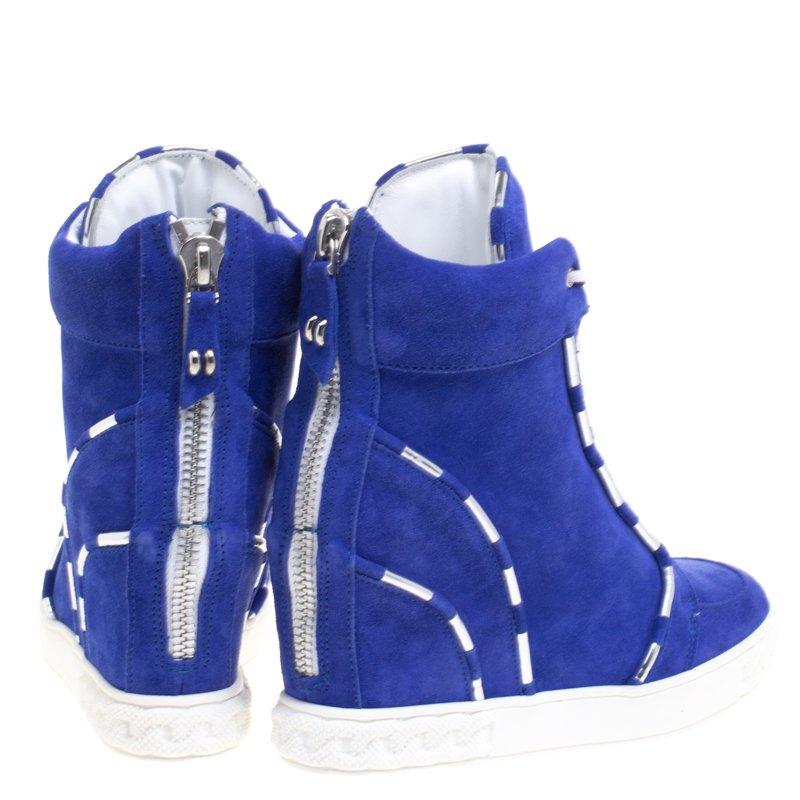 Casadei Blue Suede High Top Sneakers Size 38 In New Condition In Dubai, Al Qouz 2
