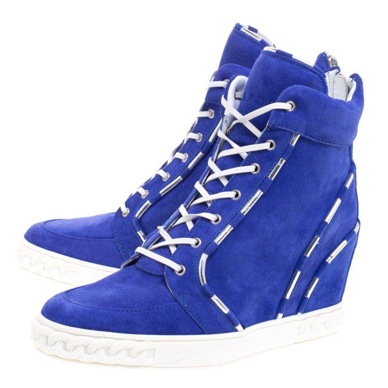 Casadei Blue Suede High Top Sneakers Size 38 2