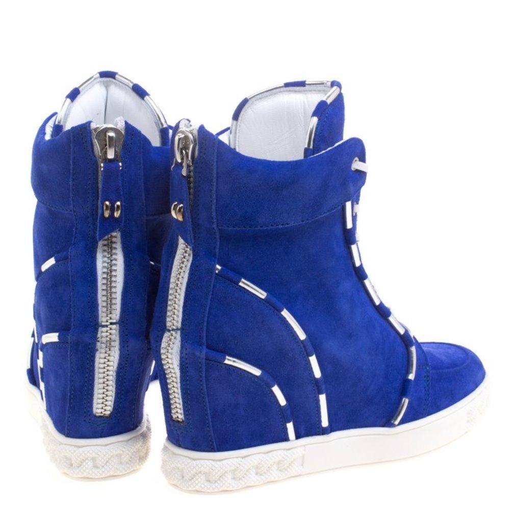 Casadei Blue Suede High Top Wedge Sneakers Size 37.5 1