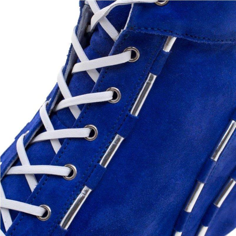 Casadei Blue Suede High Top Wedge Sneakers Size 37.5 2