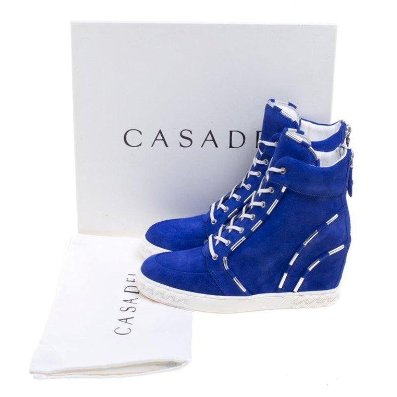 Casadei Blue Suede High Top Wedge Sneakers Size 37.5 3