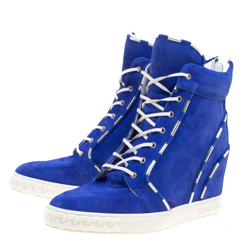 Women's Casadei Blue Suede High Top Wedge Sneakers Size 40