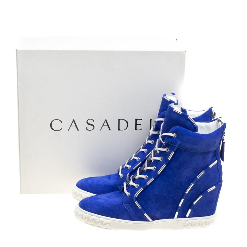 Casadei Blue Suede High Top Wedge Sneakers Size 40 2