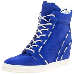 Casadei Blue Suede High Top Wedge Sneakers Size 40