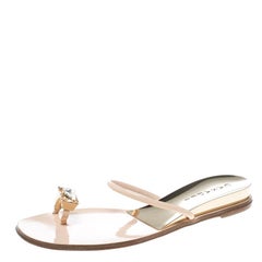 Casadei Blush Pink Patent Leather Crystal Toe Ring Sandals Size 39