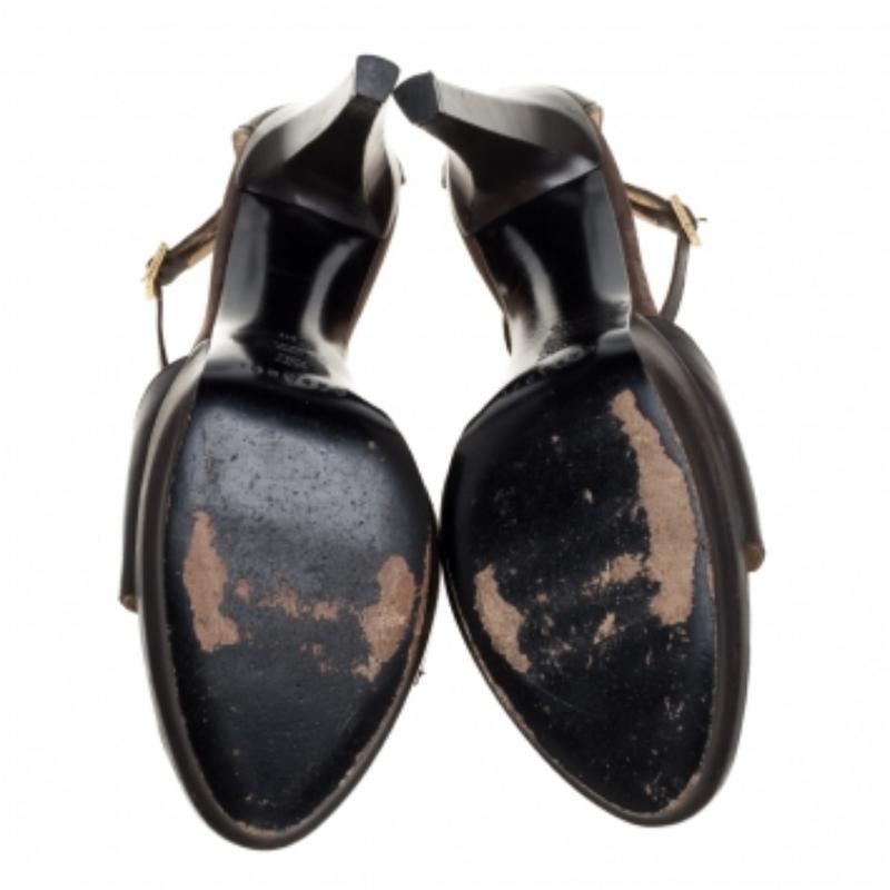 Black Casadei Brown Leather and Ostrich Leg Ankle Strap Platform Sandals Size 40 For Sale