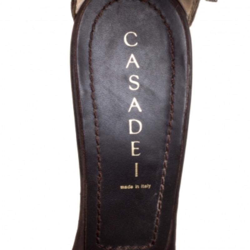 Casadei Brown Leather and Ostrich Leg Ankle Strap Platform Sandals Size 40 For Sale 2