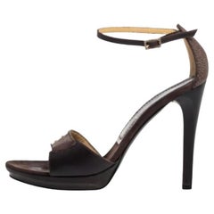 Casadei Brown Leather and Ostrich Leg Ankle Strap Platform Sandals Size 40