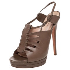 Casadei Brown Leather Cutout Open Toe Slingback Sandals Size 39