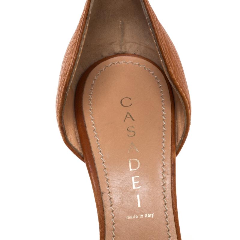 Casadei Brown Leather Padlock Detail Half D'orsay Pumps Size 37.5 For Sale 1