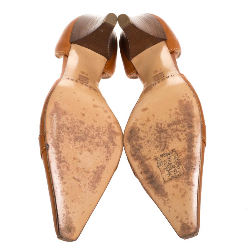Casadei Brown Leather Padlock Detail Half D'orsay Pumps Size 37.5 3