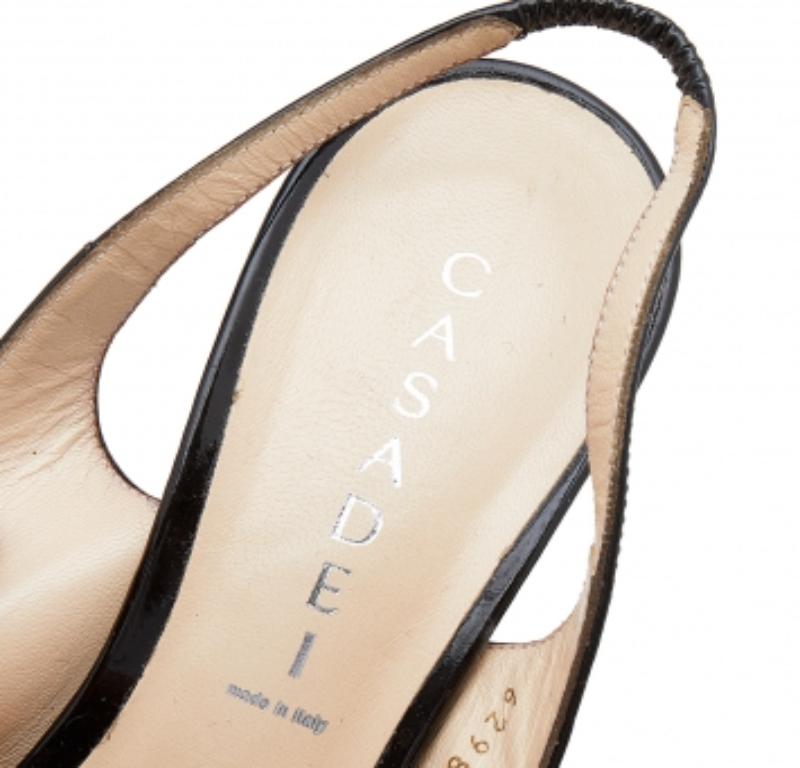 Casadei Brown Patent Leather Bow Slingback Sandals Size 38 For Sale 1