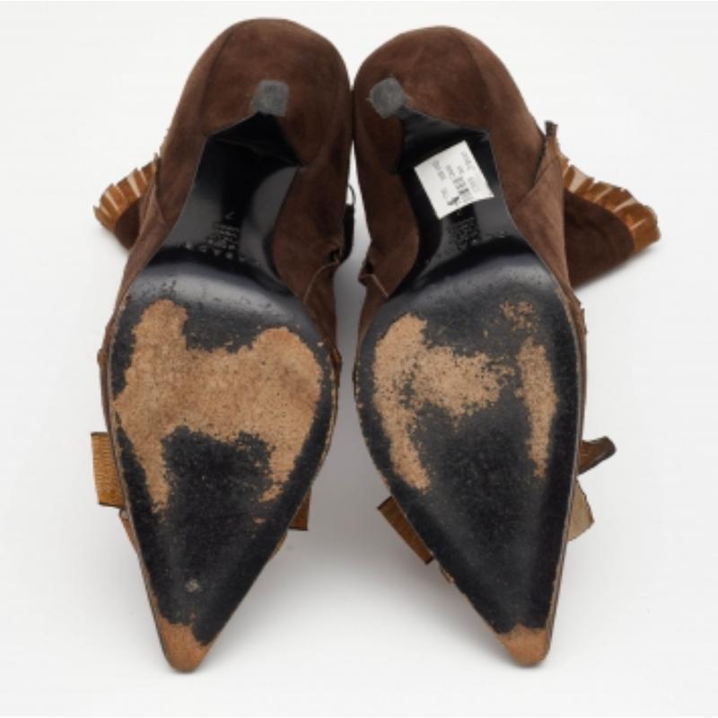 Casadei Brown Suede Bow Detail Ankle Length Boots Size 37 en vente 2
