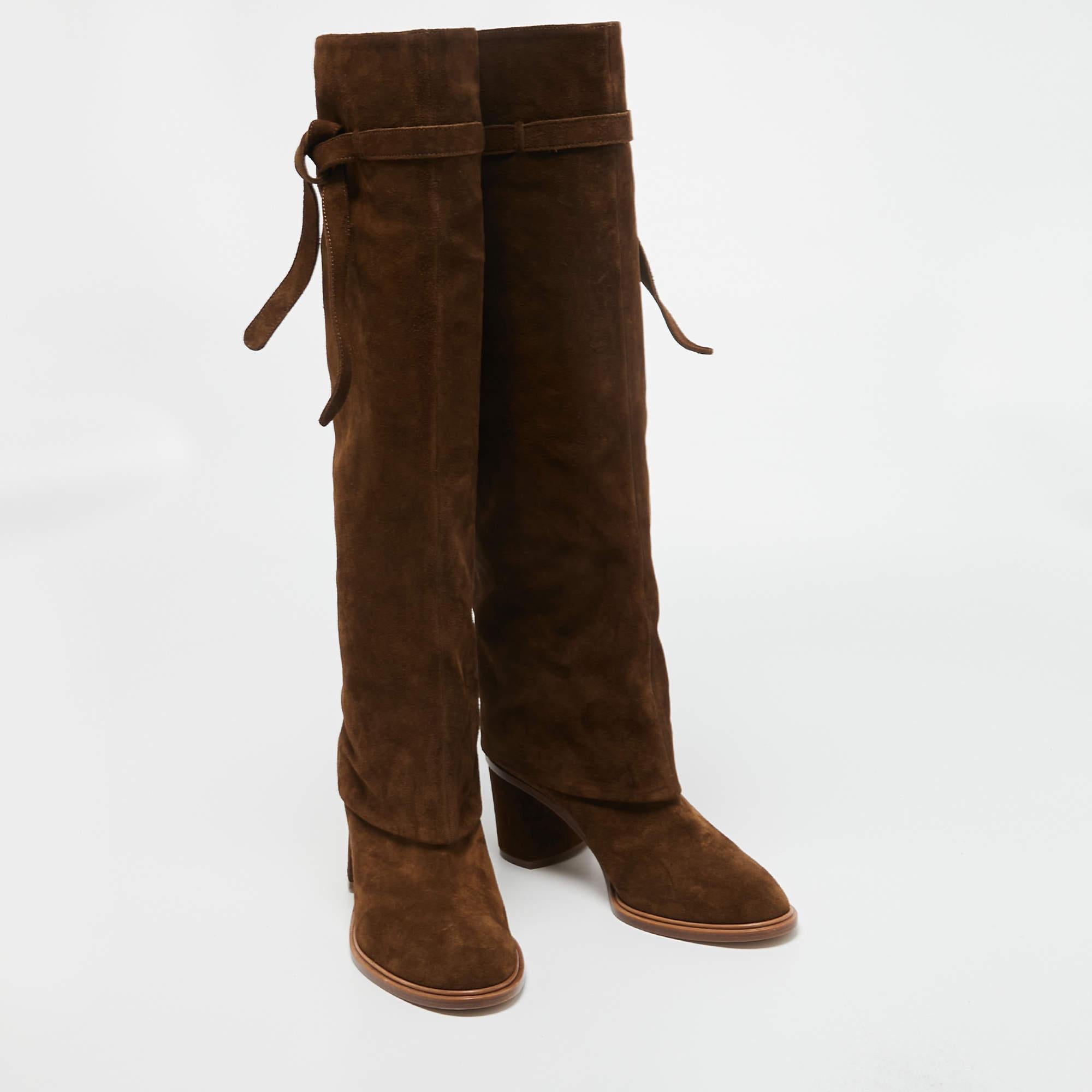 Casadei Brown Suede C-Chain Knee Length Boots Size 37.5 2