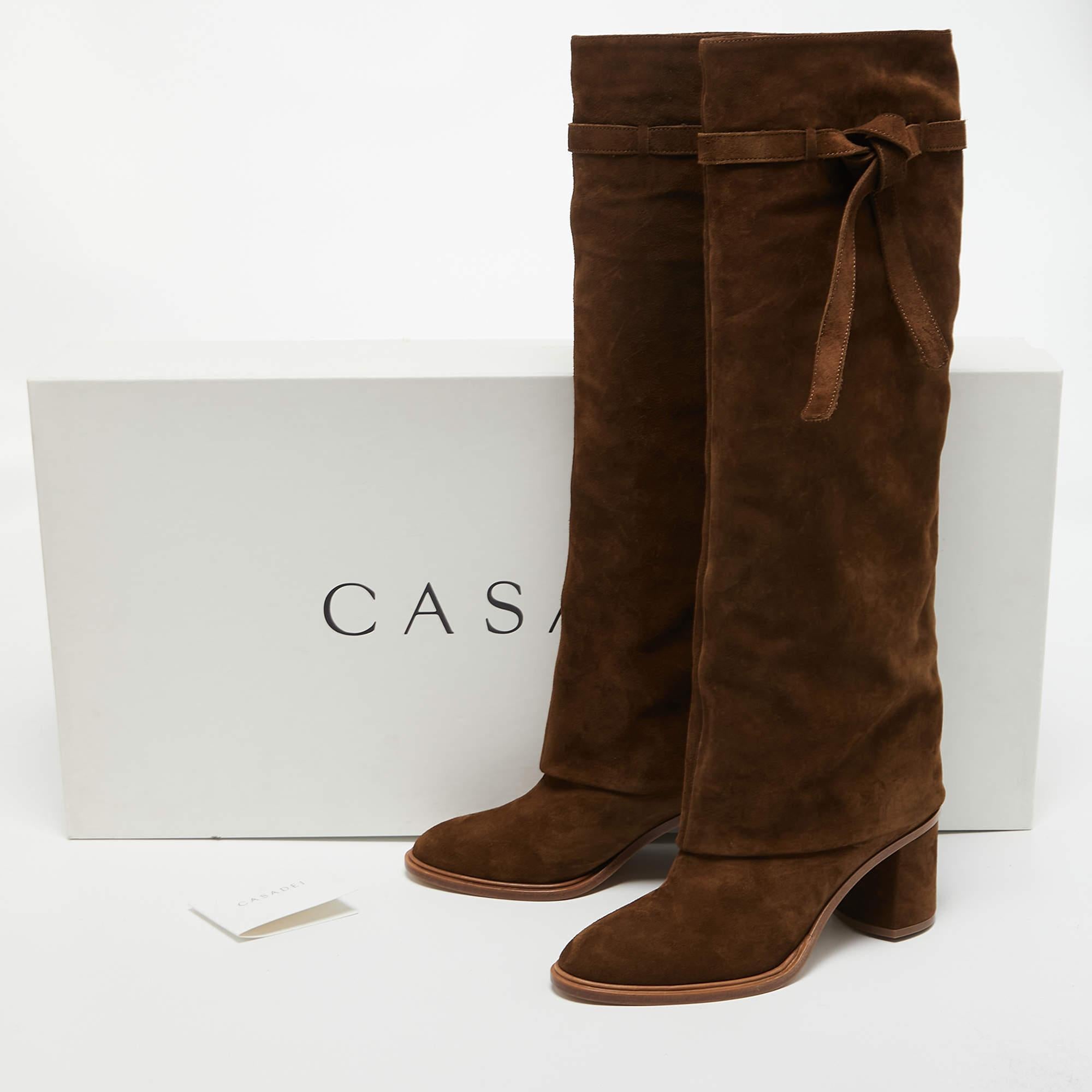 Casadei Brown Suede C-Chain Knee Length Boots Size 37.5 5