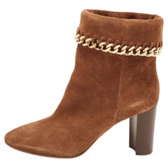 Casadei Brown Suede Chain Detail Ankle Boots Size 39