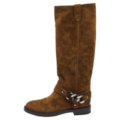 Casadei Brown Wildleder Kette Detail knielange Stiefel 