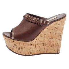 Casadei Brown Suede Cork Wedge Platform Slide Sandals Size 37