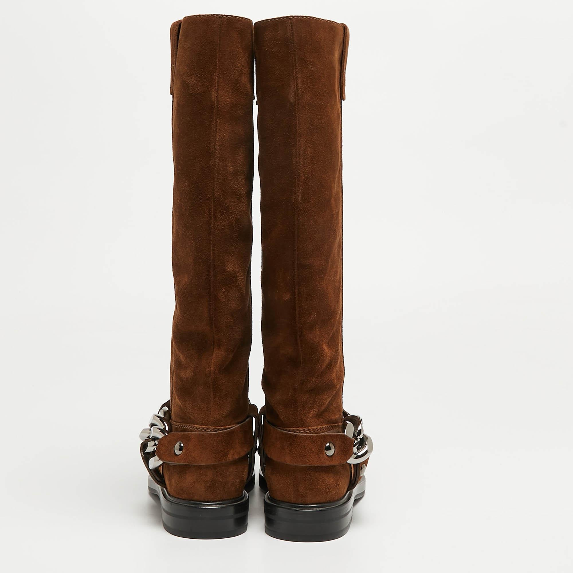 Casadei Brown Suede Knee Length Boots Size 36 In Excellent Condition For Sale In Dubai, Al Qouz 2