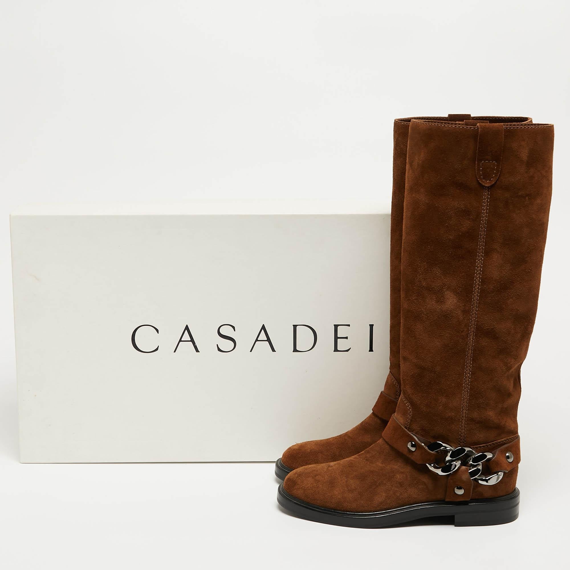 Casadei Brown Suede Knee Length Boots Size 36 For Sale 5