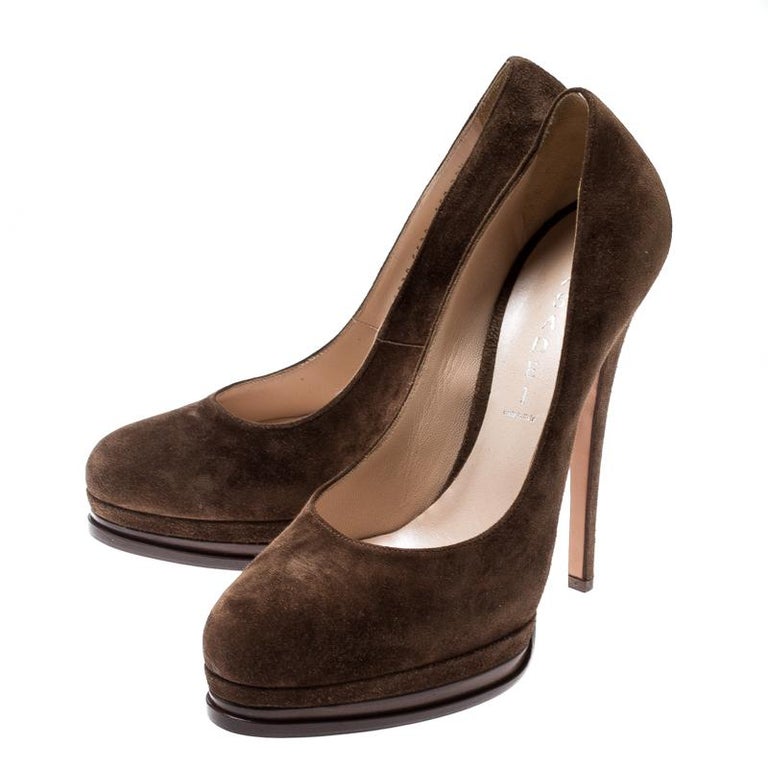 dark brown platform pumps