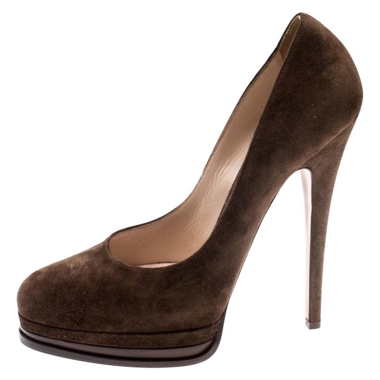 brown suede platform pumps