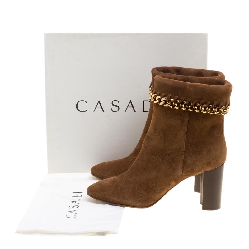 Casadei Brown Suede Renna Chain Trim Ankle Boots Size 38.5 2