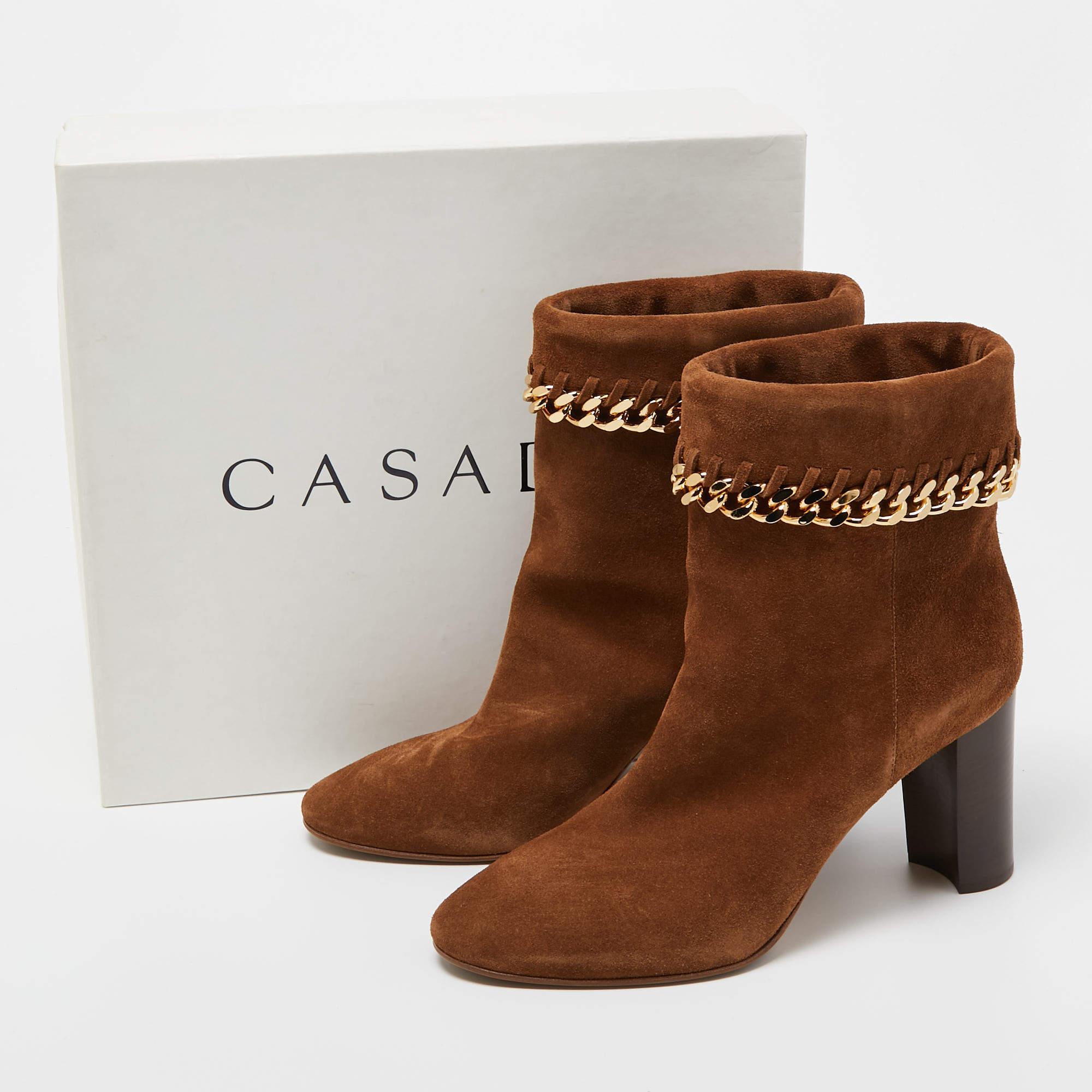 Casadei Brown Suede Renna Chain Trim Ankle Boots Size 39 For Sale 5